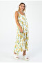 Women's Summer Floral Patterned Strap Long Dress – White Yellow