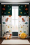 Retro Green Cream Space Vehicles Patterned Children's Baby Room Background Curtain (Single Wing Pricing) - 3
