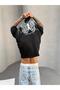 Butterfly Printed Black Oversize T-Shirt - 4