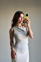 Stone Color Waist Buckle Lined Slit Linen Dress - 3