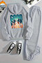 Unisex Good Vbs Back Printed Hooded Gray Tracksuit Set - Winter Hooded Fabric