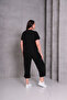 Women's Plus Size Black, Stitching Detail Side Trim Blouse, Front Trim Stitching Capri, 2 Piece Set 65N39071 - 5
