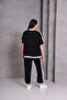 Women's Plus Size Black, White Stripe Detail Crew Neck Blouse, Ankle Length Bottoming, 2Li Set 65N39068 - 4