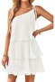 Women's 2023 Boho Summer One Shoulder Sleeveless Ruffle Tiered Layered Chiffon Pleated A Line