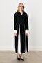 V Neck Brooch Belted Dress Black - 2