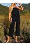 Women's 2023 Casual Off Shoulder Solid Color Strapless Belted Wide Leg Jumpsuit Romper - 3