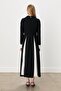 V Neck Brooch Belted Dress Black - 4