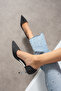 Siyah Taş Detaylı İnce Topuklu Stiletto – Metal Topuklu Şık Kadın Abiye Ayakkabı - 3