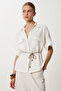 Linen Shirt with Tie Detail Ldp0076 Ecru - 3