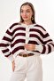 Women's Stripe Patterned Button Closure Knitwear Knitted Cardigan 255195 - - 2
