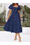 Women's 2024 Summer Square Neck Short Puff Sleeve Solid Color High Waist Casual Smocked Flowy - 2