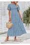 Women's 2023 Summer Casual Floral Print Short Flutter Sleeve Crew Neck Smocked High Waist Flo - 4