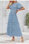 Women's 2023 Summer Casual Floral Print Short Flutter Sleeve Crew Neck Smocked High Waist Flo - 6