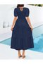 Women's 2023 Casual Summer Crew Neck Short Puff Sleeve Smocked High Waist Ruffle Tiered A Line Midi - 3