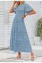 Women's 2023 Summer Casual Floral Print Short Flutter Sleeve Crew Neck Smocked High Waist Flo - 5