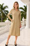 Women's Beige Linen Fabric Shirt Dress - Trend Pocket Detailed Design Dress - 2
