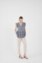 Gray V-Neck Button Ruffle Sleeve Blouse 8052A