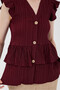 Burgundy V-Neck Buttoned Ruffle Sleeve Blouse 8052A - 4