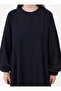 Large Size Dress with Stitching Detail and Sleeves - Navy Blue - - 4
