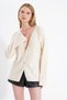 Women's Ecru 2 Button V Neck Sleeve Slit Loose Knitwear Cardigan - 6