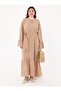 Plus Size Dress with Flared Skirt and Tie Waist - Beige -