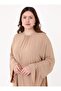 Plus Size Dress with Flared Skirt and Tie Waist - Beige - - 2