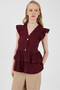 Burgundy V-Neck Buttoned Ruffle Sleeve Blouse 8052A