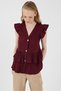 Burgundy V-Neck Buttoned Ruffle Sleeve Blouse 8052A - 7