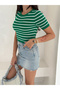 Stripe Detailed Short Sleeve Knitwear Blouse
