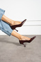 Burgundy Matte Vegan Leather 7cm Thin Heels Memory Pad Pointed Toe Daily Office Evening Dress Stiletto - 3