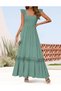 Summer Dress 2023 Women's Sleeveless Square Neck Smocked High Waist Ruffle Hollow Out Flowy A-line - 4