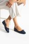 Navy Blue Patent Leather Toe Bow Detailed Women's Ballerinas – Vegan Leather, Non-Slip Sole, Casual & Office Chic