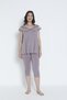 Women's Viscose Elastane Fabric Short Sleeve Top - Bottom Lace Capri Set / Mink 14545 - 2