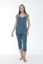 Women's Viscose Elastane Fabric Short Sleeve Top - Capri Set with Lace Bottom / Dark Green 14531 - 4