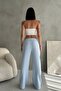Elastic Waist Tied Waterway Stripe Wide Leg Pants - High Waist Comfortable Textured Knitted - 8
