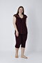 Women's Plus Size Viscose Elastane Fabric Short Sleeve Capri Set / Burgundy - 14680 - 5