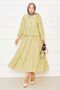 Peter Pan collar Front Lace-Up Skirt Suit Oil Green - 3