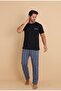 Men's Plaid Short Sleeve Pajama Set - Blue - 3