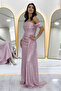 Women's Off-Shoulder Sequin Slit Evening Dress Sea Green, Powder, Black, Red, Navy, Beige - 6