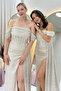 Women's Off-Shoulder Sequin Slit Evening Dress Sea Green, Powder, Black, Red, Navy, Beige - 3