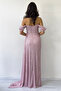 Women's Off-Shoulder Sequin Slit Evening Dress Sea Green, Powder, Black, Red, Navy, Beige - 7