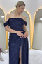 Women's Off-Shoulder Sequin Slit Evening Dress Sea Green, Powder, Black, Red, Navy, Beige - 3