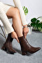 Women's Brown Skin Mid Heel Winter Boots - 2