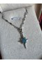 Women's Steel Necklace - North Star Design with Turquoise Zircon Stone in White Color - 2