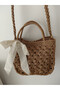 Design Hand Knitted Paper Rope Scarf Detailed Women's Shoulder and Hand Bag (Small Size) - 3