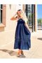 Women's Summer Lace Strap Square Neck Smocked High Waist Ruffle Hollow Out Flowy A Line Maxi Dress-S - 6