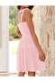 Women's 2025 Summer Spaghetti Strap Sleeveless Square Neck Ruffle A Line Swing Mini Dress Pink,S - 4