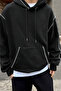 Men's Open Stitched Black Oversize Hooded Sweatshirt - 5