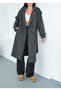 Shilsee Women's Anthracite Double-Breasted Collar Belted Apollet Pocketed Coat - 7