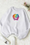 Unisex White Be Positive Emj Printed Crew Neck Sweatshirt - Winter Embossed Fabric